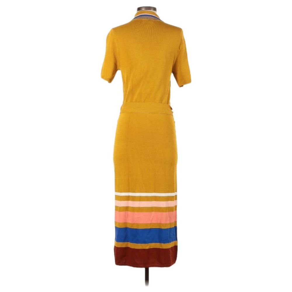Calf length midi dress, Size S, V-Neck Princess sleeves, Orange, Eva Mendes - Picture 4 of 4